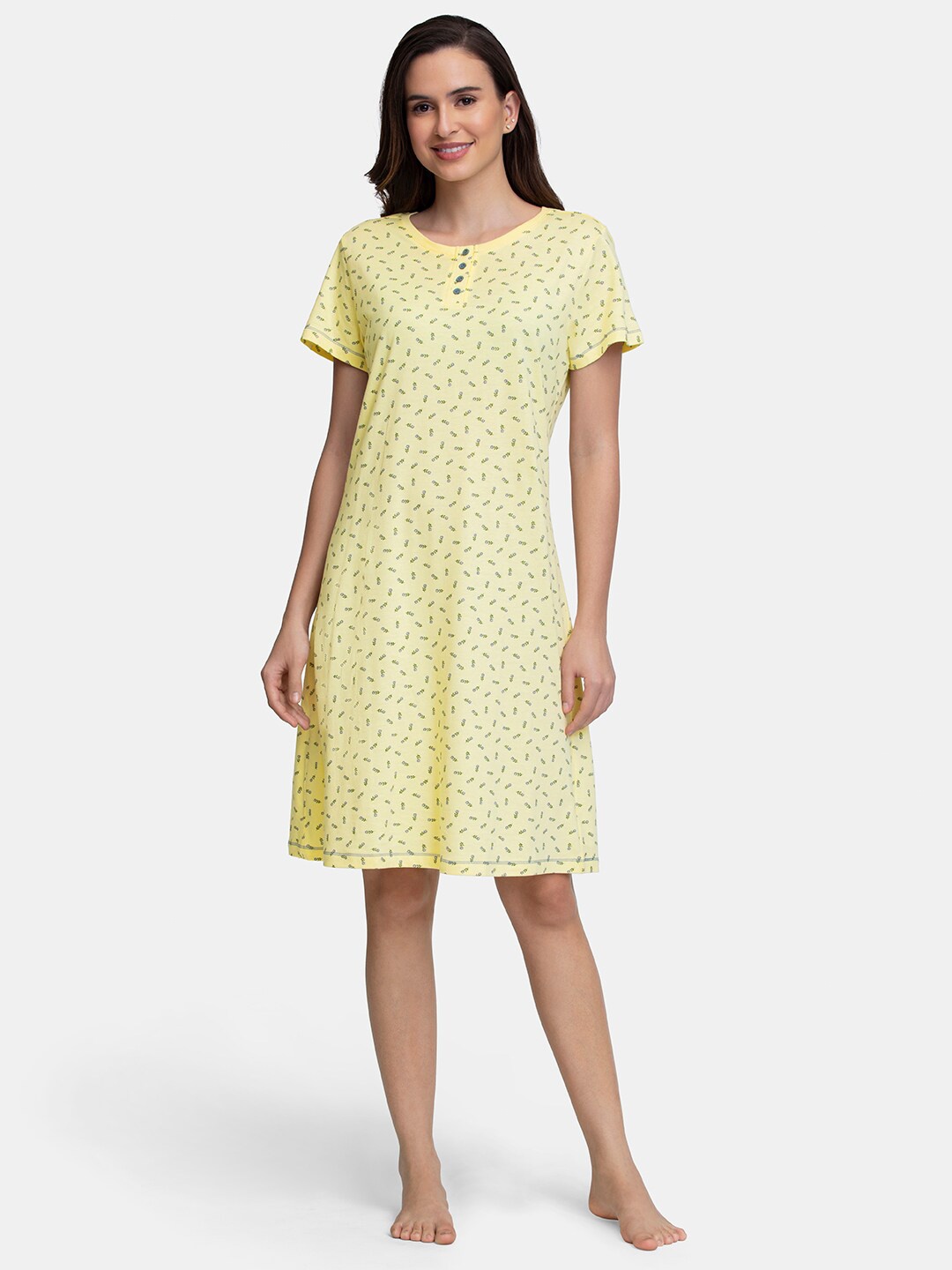 

Amante Women Yellow Printed Cozy Comfies Nightdress