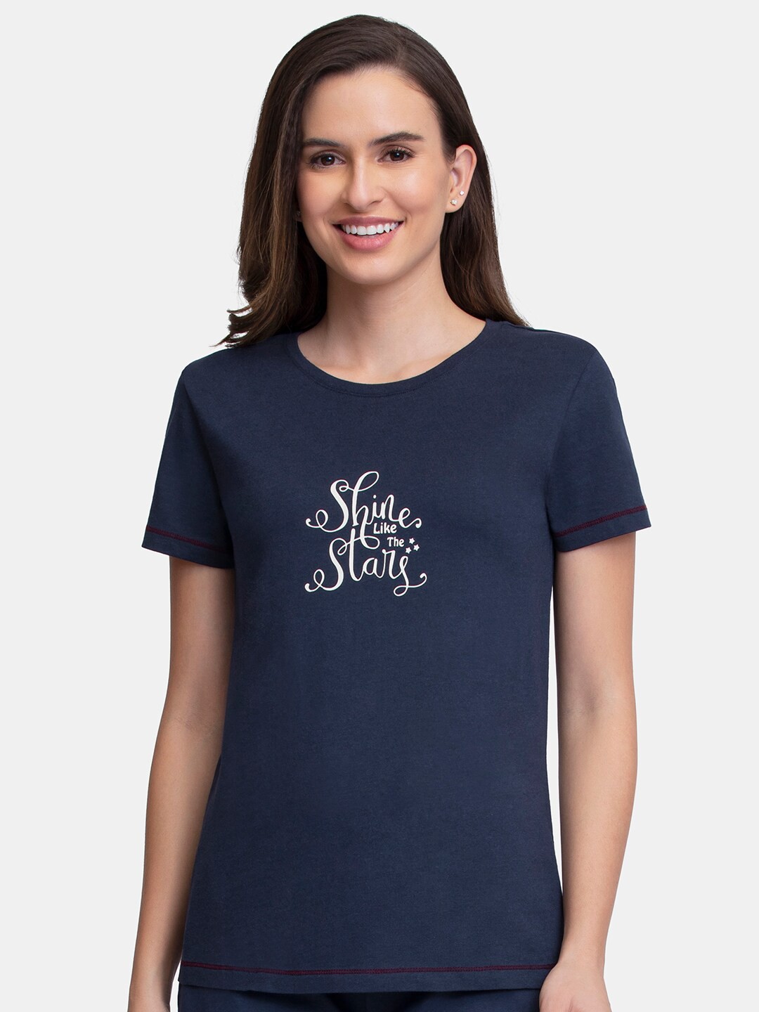 

Amante Women Navy Blue & White Printed Lounge T-Shirt