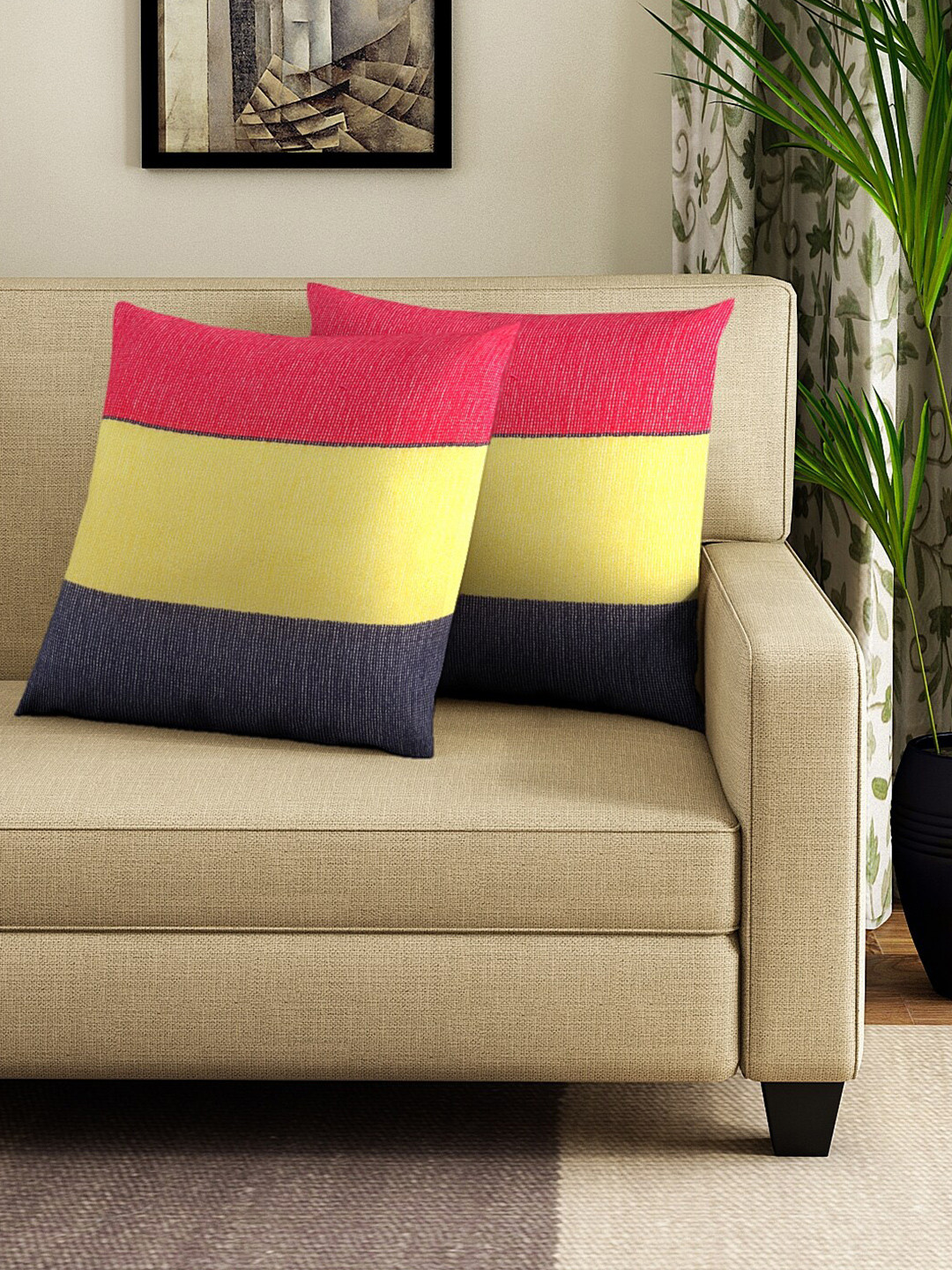 

Dhrohar Blue & Red Set of 5 Striped Square Cushion Covers