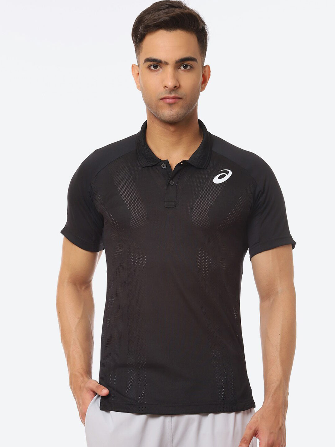 

ASICS Men Printed Match Actibreeze Polo Collar T-shirt, Black
