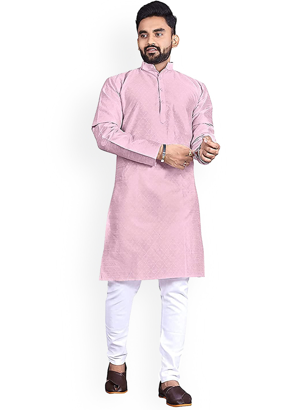 

amzira Men Pink & White Kurta with Pyjamas