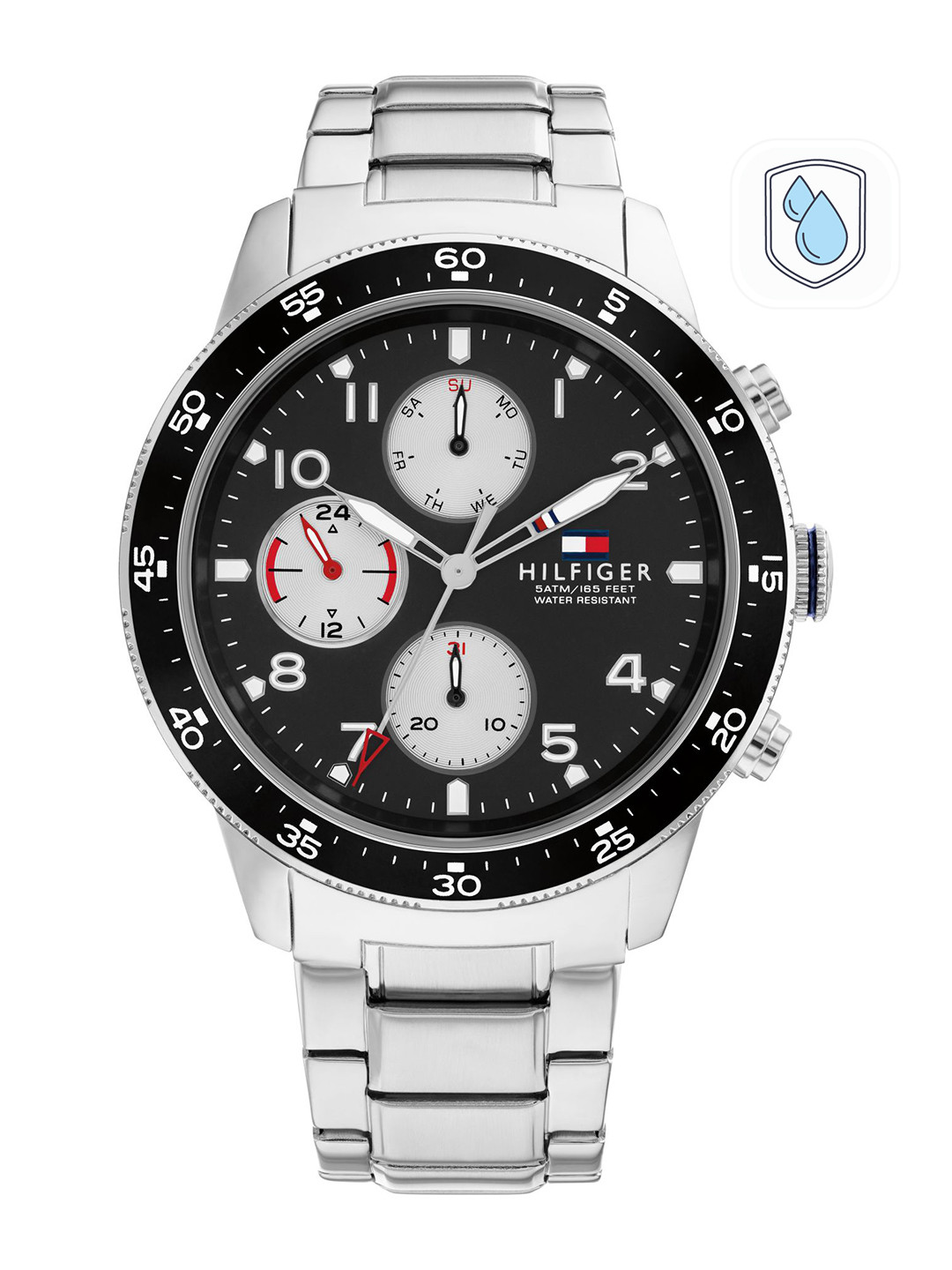 

Tommy Hilfiger Men Black Dial & Silver Toned Stainless Steel Bracelet Style Straps Analogue Watch