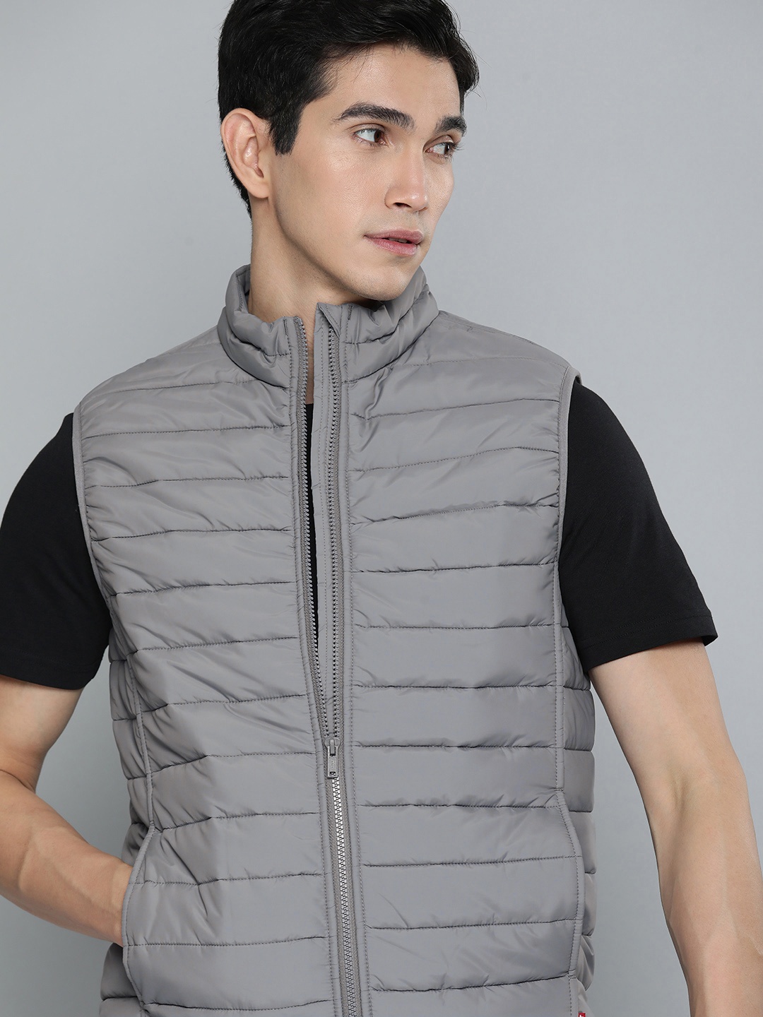 

Levis Men Grey Mock Collar Padded Jacket