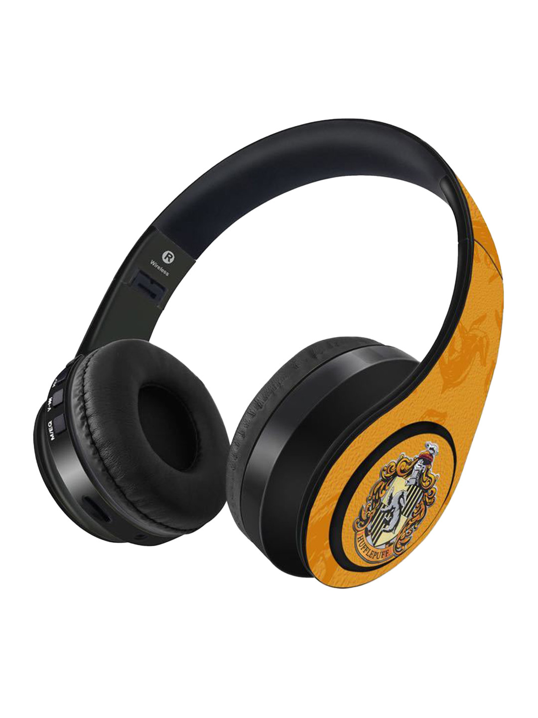 

macmerise Mustard Printed Crest Hufflepuff Bluetooth On Ear Headphones with 9 Hrs Battery