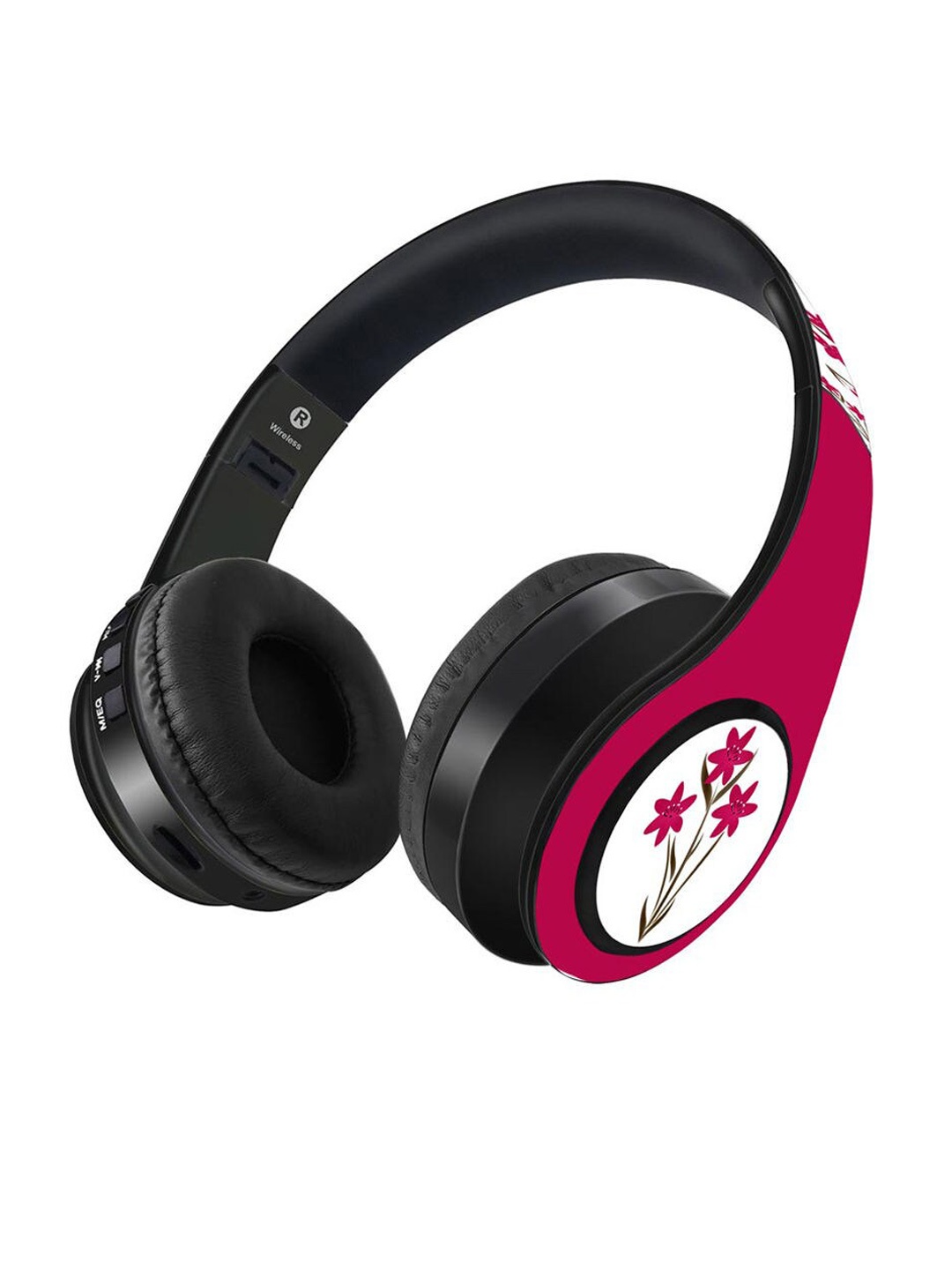 

macmerise Black & Pink Printed SK Zephyr Pink Lily Decibel Wireless On Ear Headphones