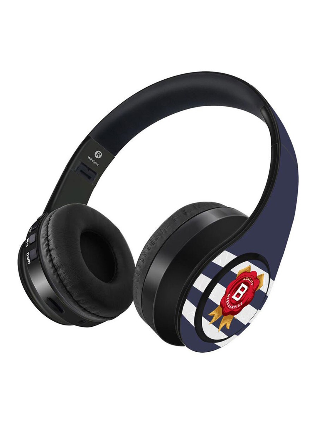 

macmerise Black & Navy Blue Printed Bluetooth On Ear Headphones with 9 Hrs Battery & Mic