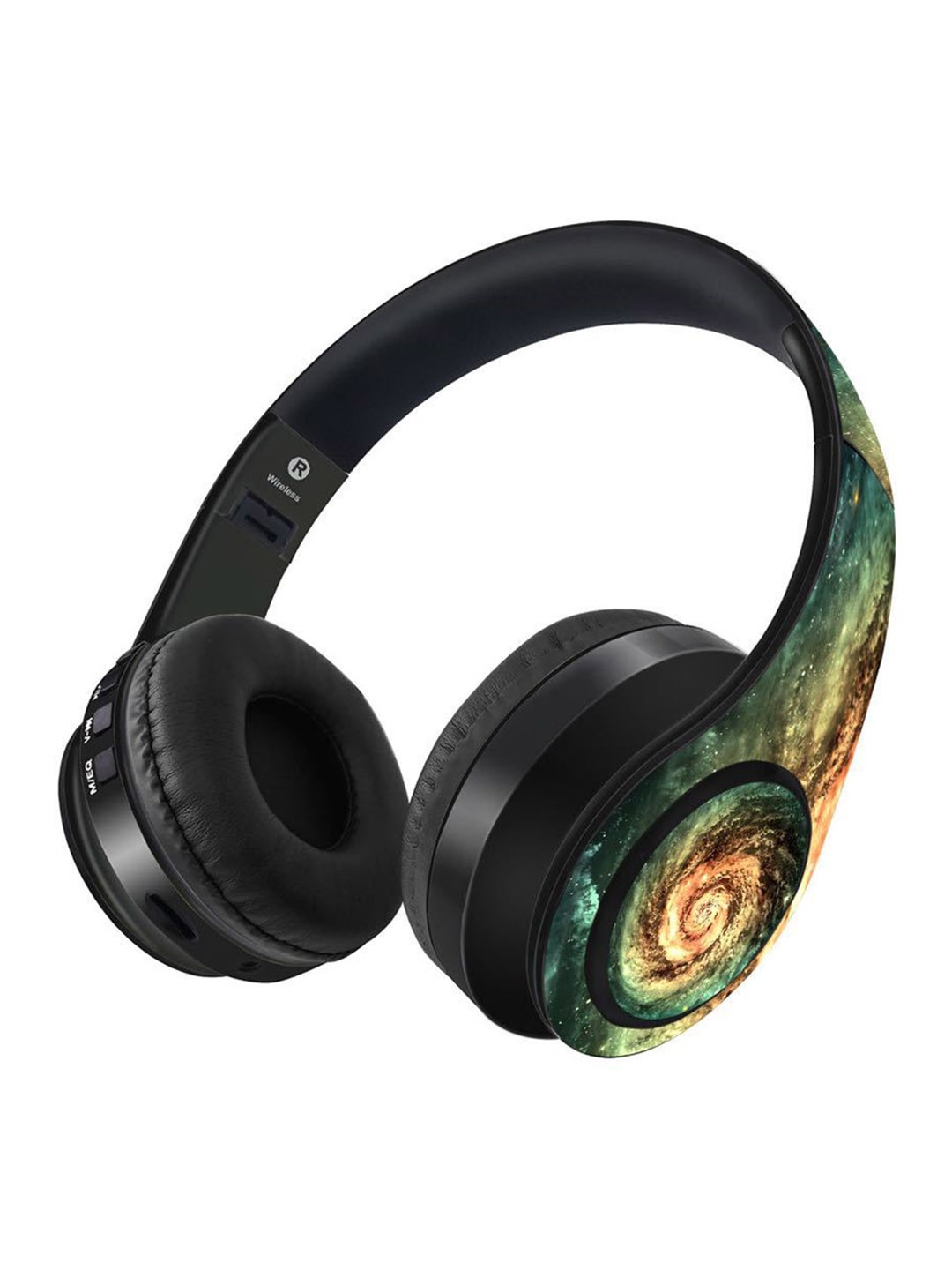 

macmerise Black & Green Printed Galaxy Decibel Wireless On Ear Headphones