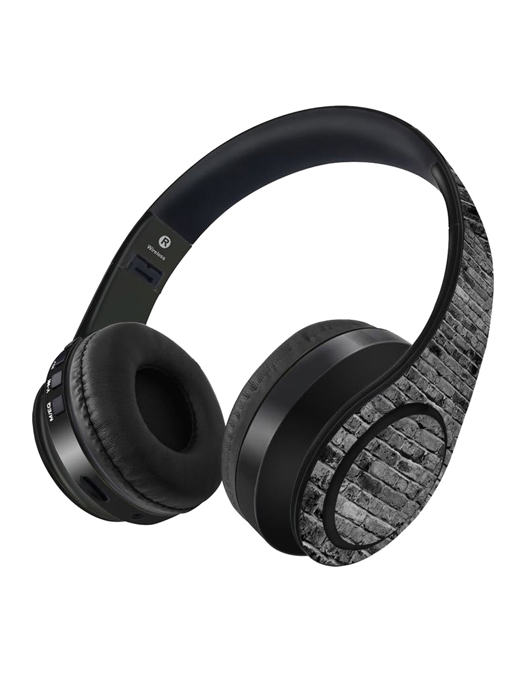 

macmerise Black & Grey Bricks Printed Decibel Wireless On Ear Headphones