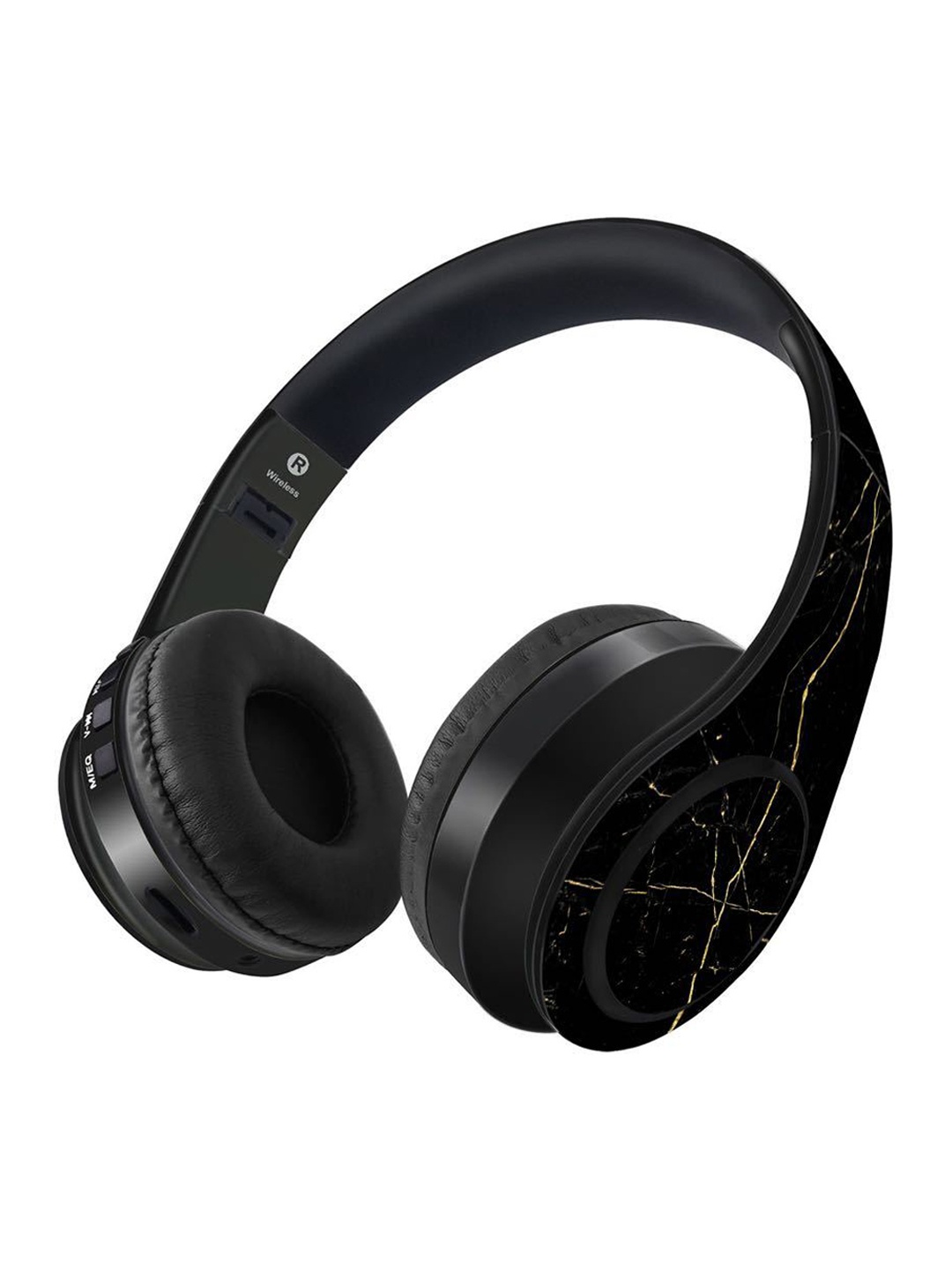 

macmerise Black Printed Marble Onyx Decibel WirelessOnEarHeadphones9Hrs Battery&Mic