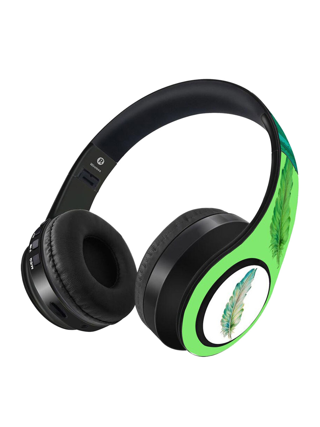 

macmerise Multicolor Feather Art Printed Decibel WirelessOnEarHeadphones9Hrs Battery&Mic, Multi