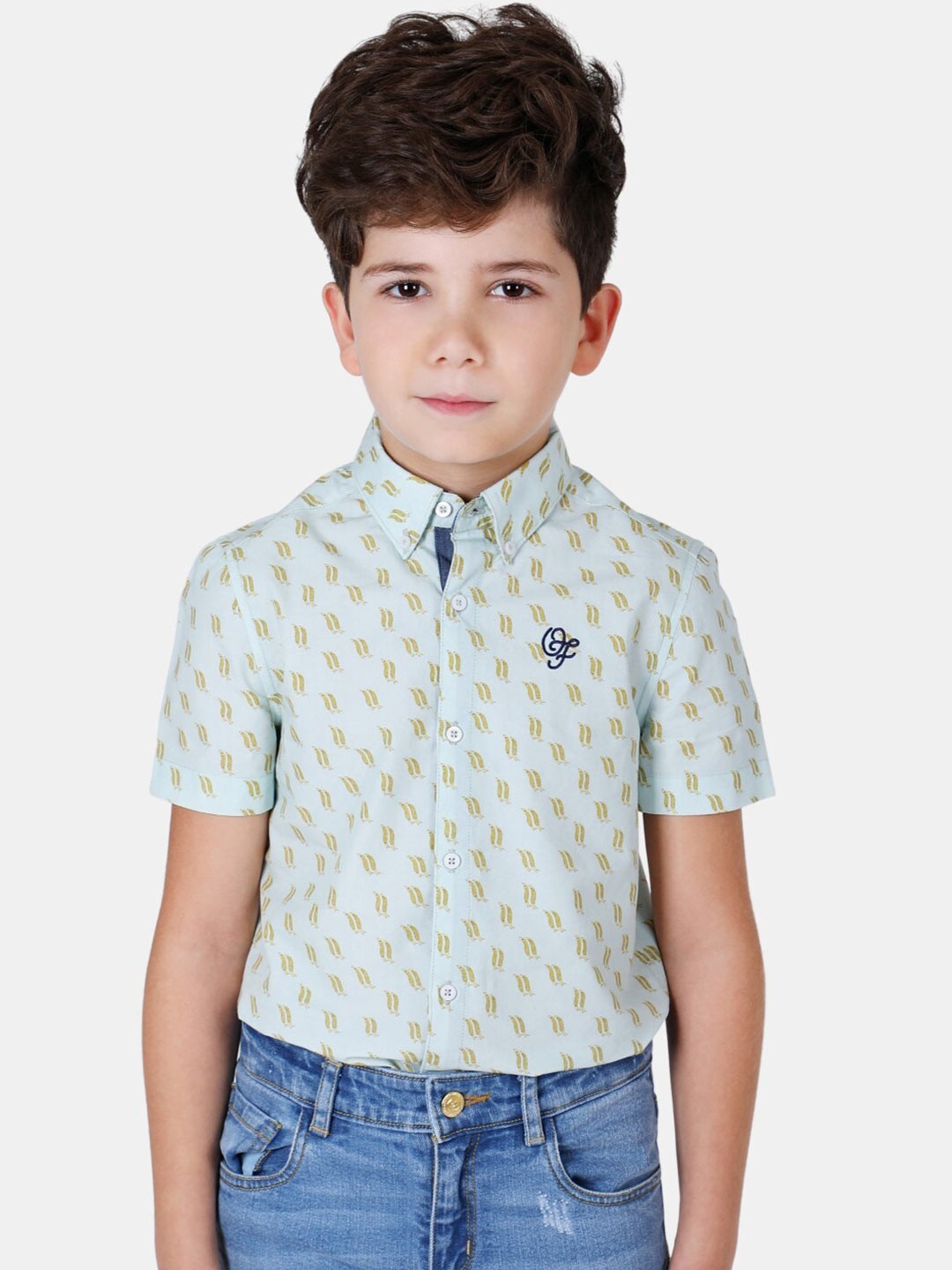 

One Friday Boys Olive Green Comfort Printed Cotton Casual Shirt