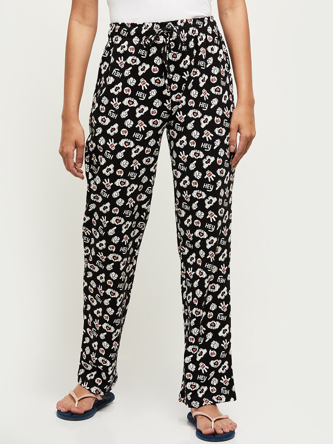 

max Women Black Floral Print Cotton Lounge Pants