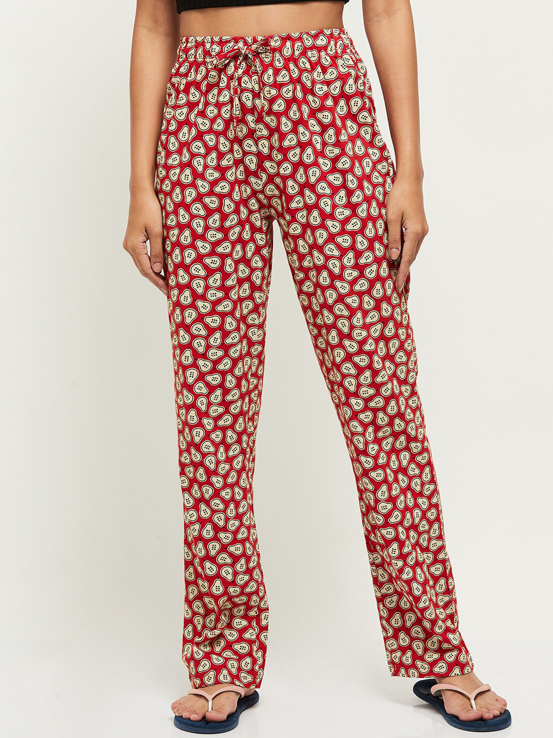 

max Women Red & White Printed Cotton Lounge Pants