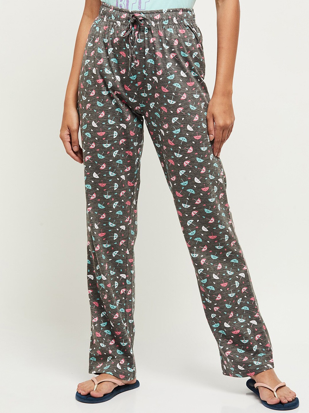 

max Women Grey Printed Pure Cotton Lounge Pants