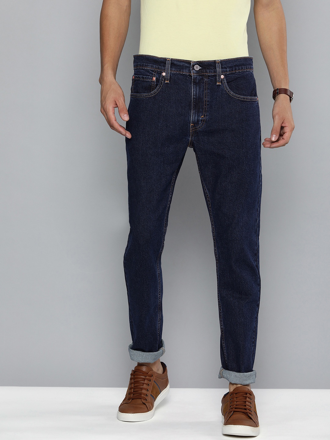 

Levis Men Blue 512 Tapered Fit Mid-Rise Clean Look Stretchable Jeans