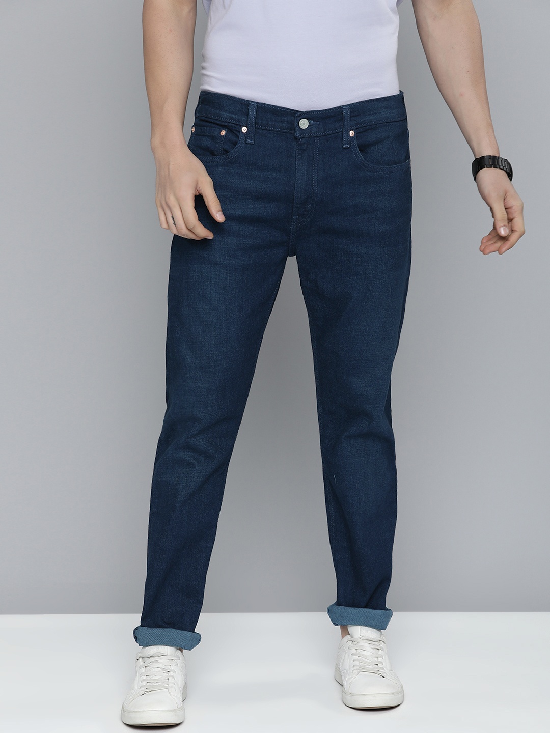 

Levis 512 Men Navy Blue Slim Tapered Fit Mid-Rise Clean Look Light Fade Stretchable Jeans