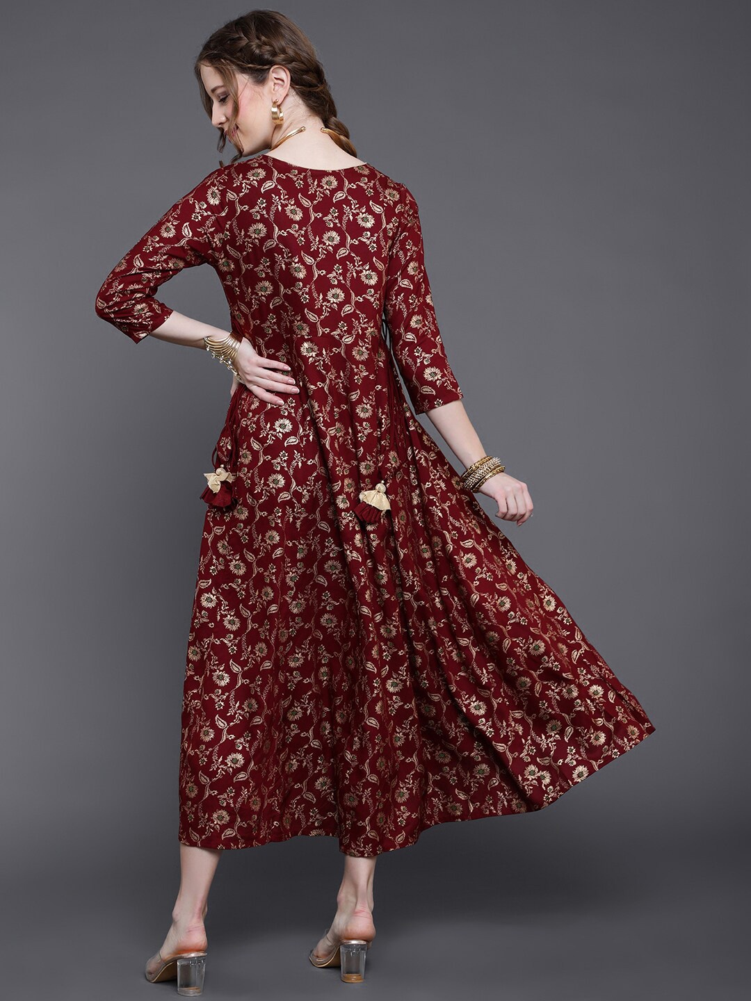 

saubhagya Maroon Floral Midi Dress
