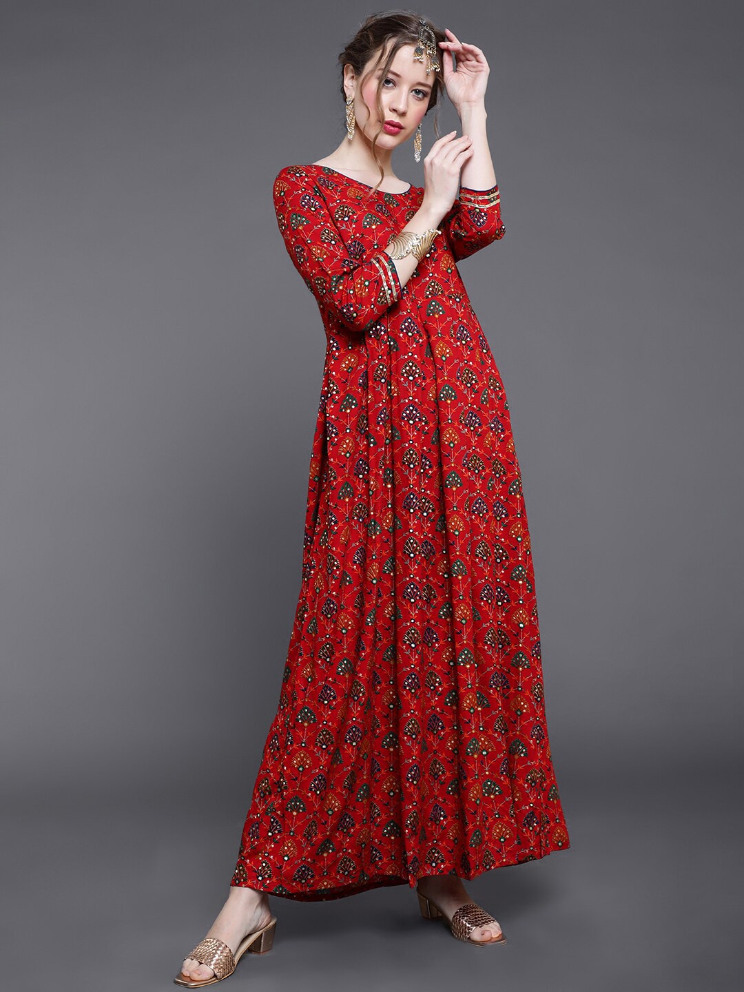 

saubhagya Red Floral Maxi Dress