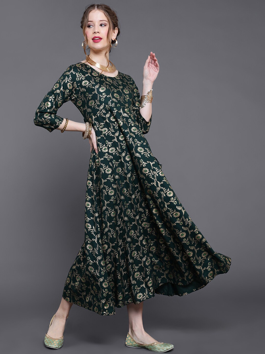

saubhagya Green Floral Maxi Dress