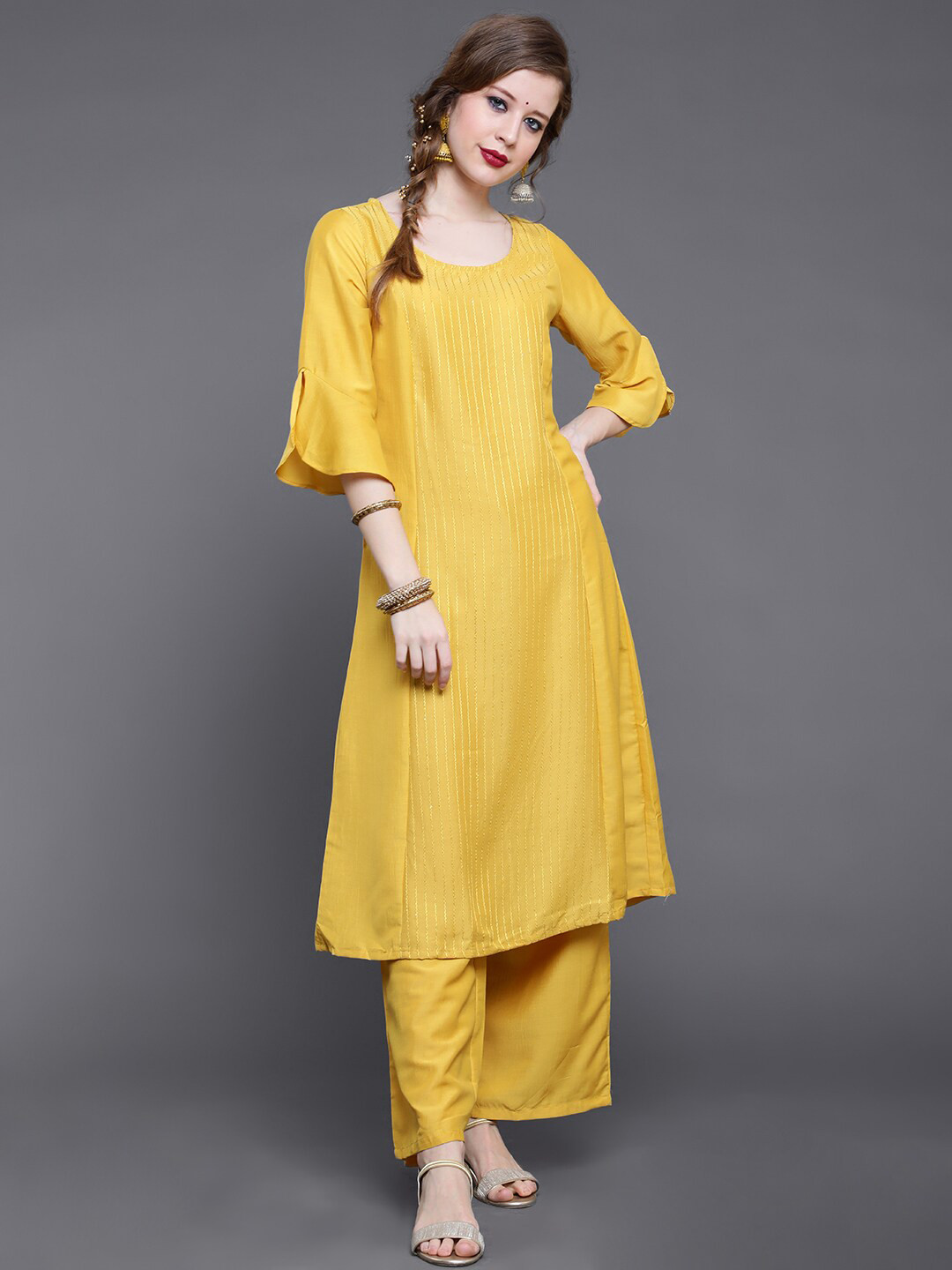 

saubhagya Women Mustard Yellow Kurta with Trousers