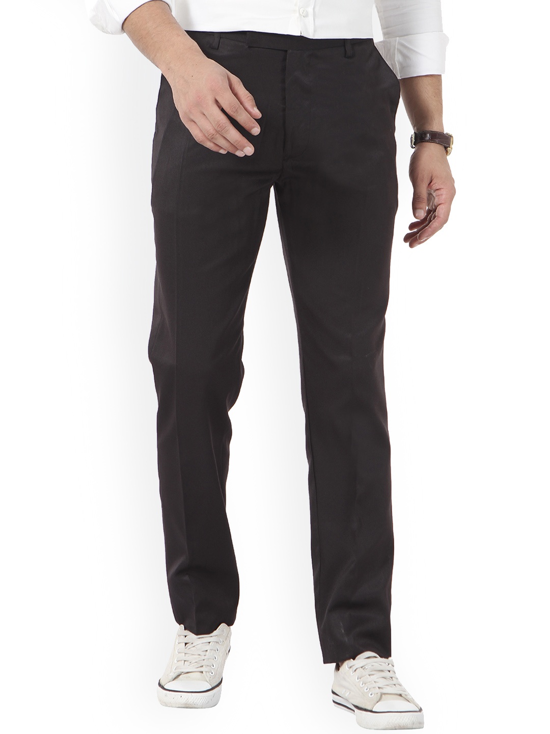 

Vandnam Fabrics Men Black Smart Slim Fit Trousers