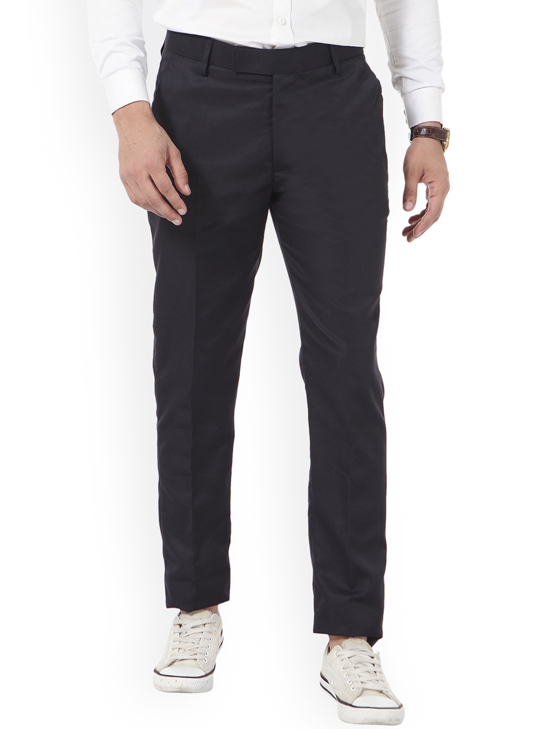 

Vandnam Fabrics Men Navy Blue Smart Slim Fit Trousers
