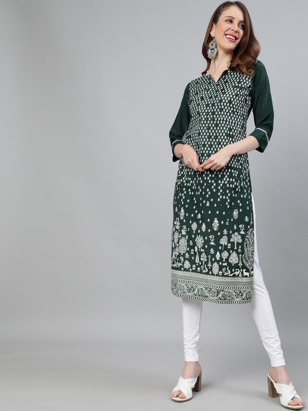 

Jaipur Kurti Women Green Ethnic Motifs Printed Straight Kurta