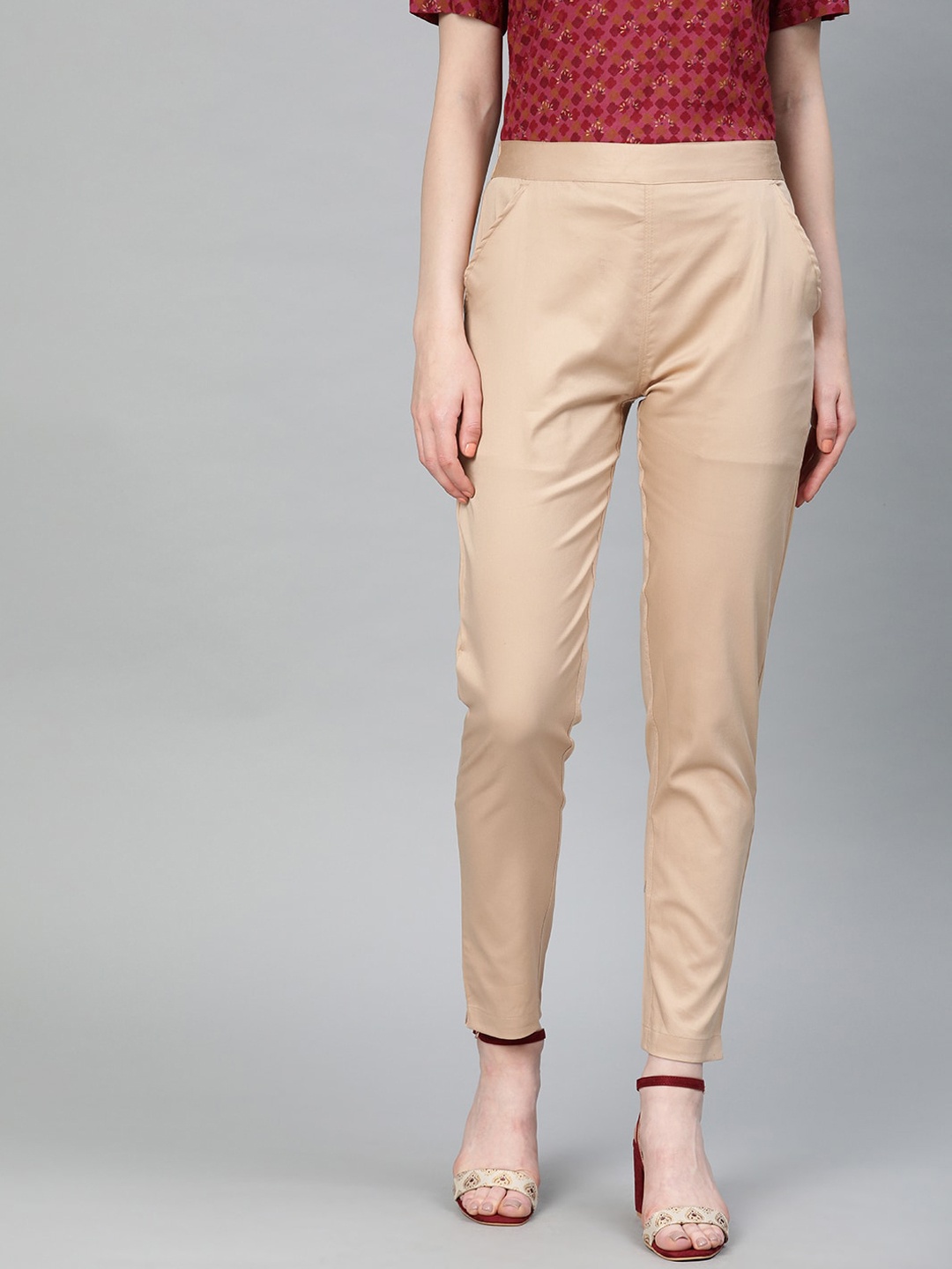 

Jaipur Kurti Women Beige Straight Fit High-Rise Trousers