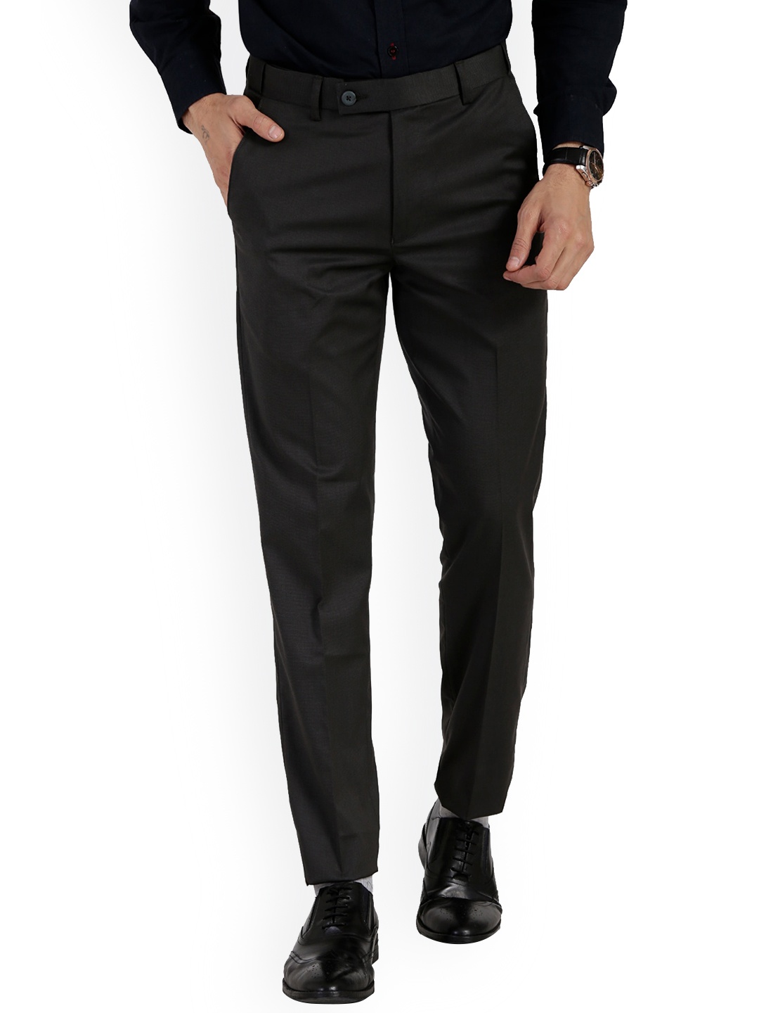

Vandnam Fabrics Men Grey Smart Slim Fit Trousers