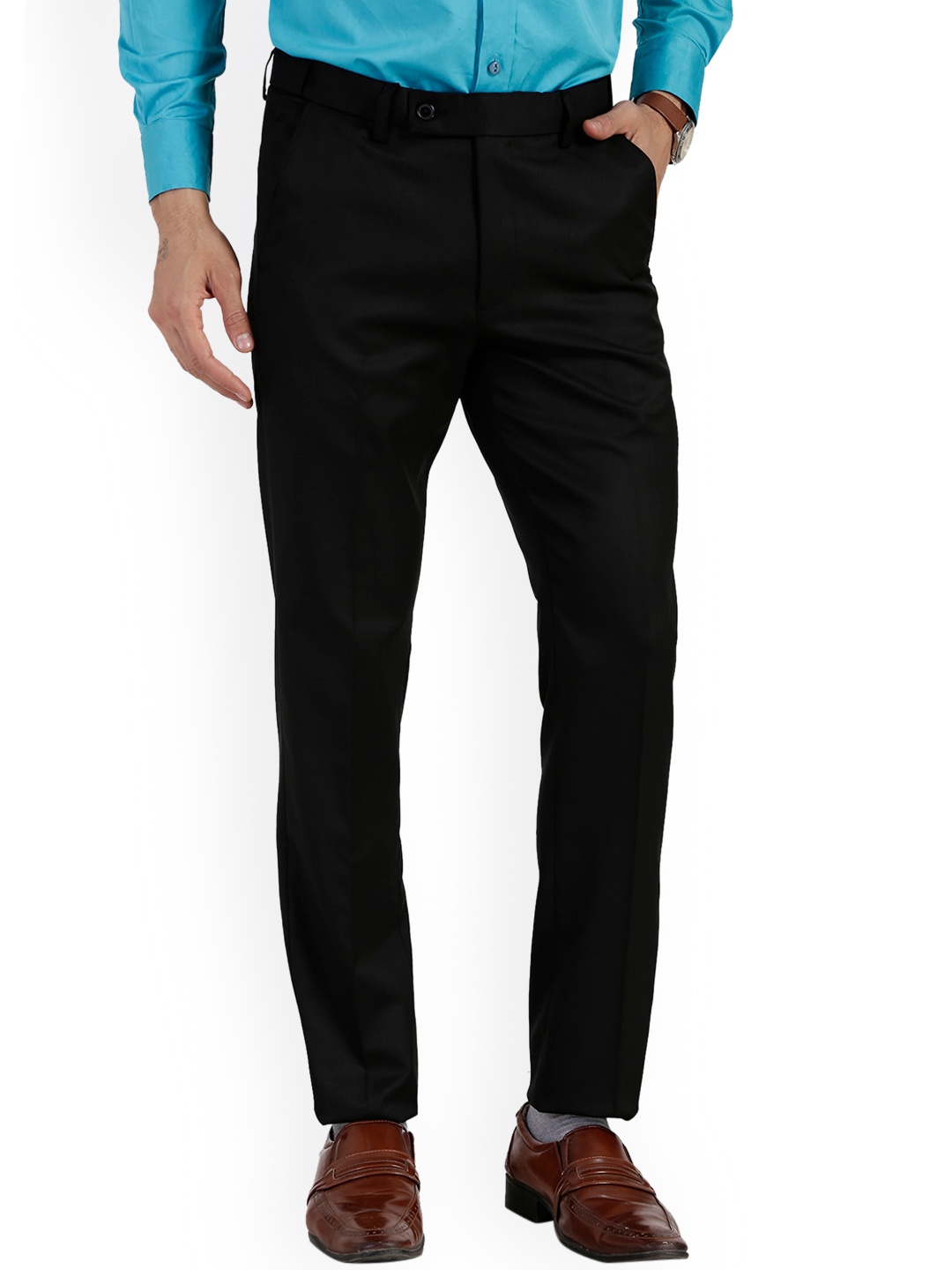 

Vandnam Fabrics Men Black Smart Slim Fit Trousers