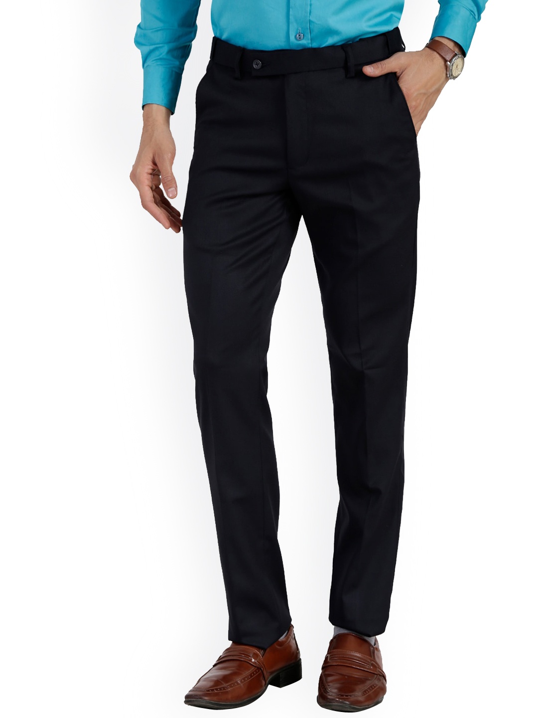 

Vandnam Fabrics Men Navy Blue Smart Slim Fit Formal Trousers