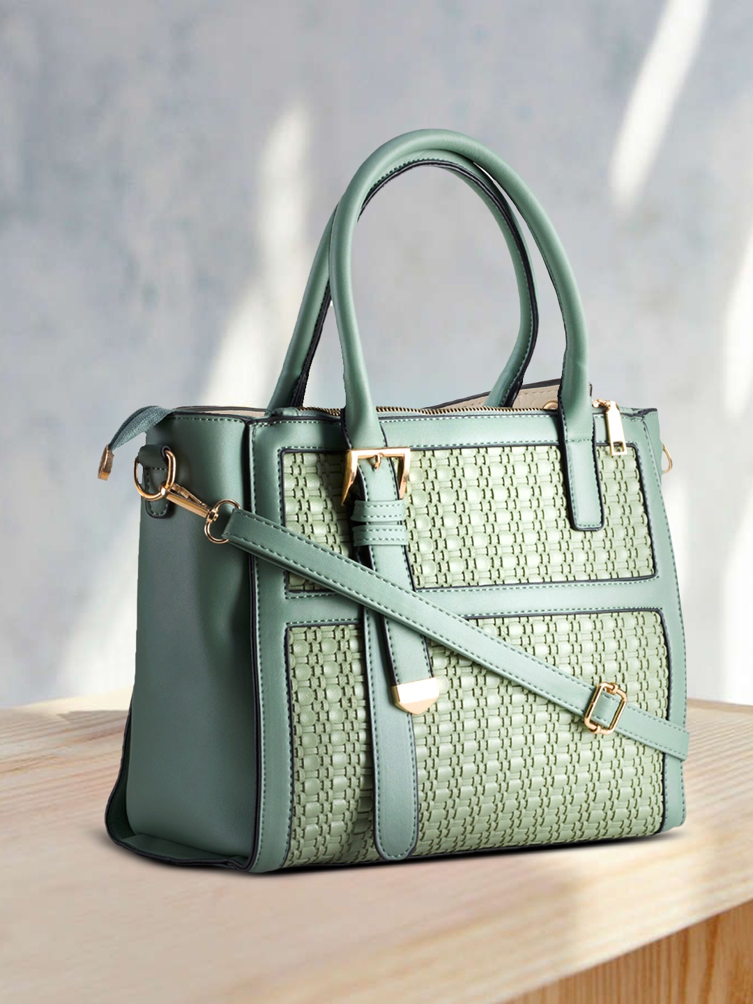 

LEGAL BRIBE Green Textured PU Structured Shoulder Bag