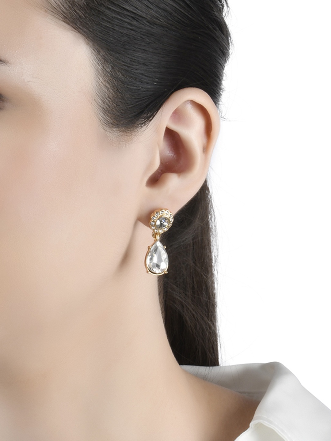 

Lilly & sparkle Gold-Plated White Crystal Teardrop Shaped Drop Earrings