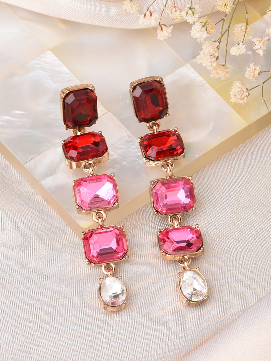 

Lilly & sparkle Women Pink Gold Plated Geometric Drop Earrings