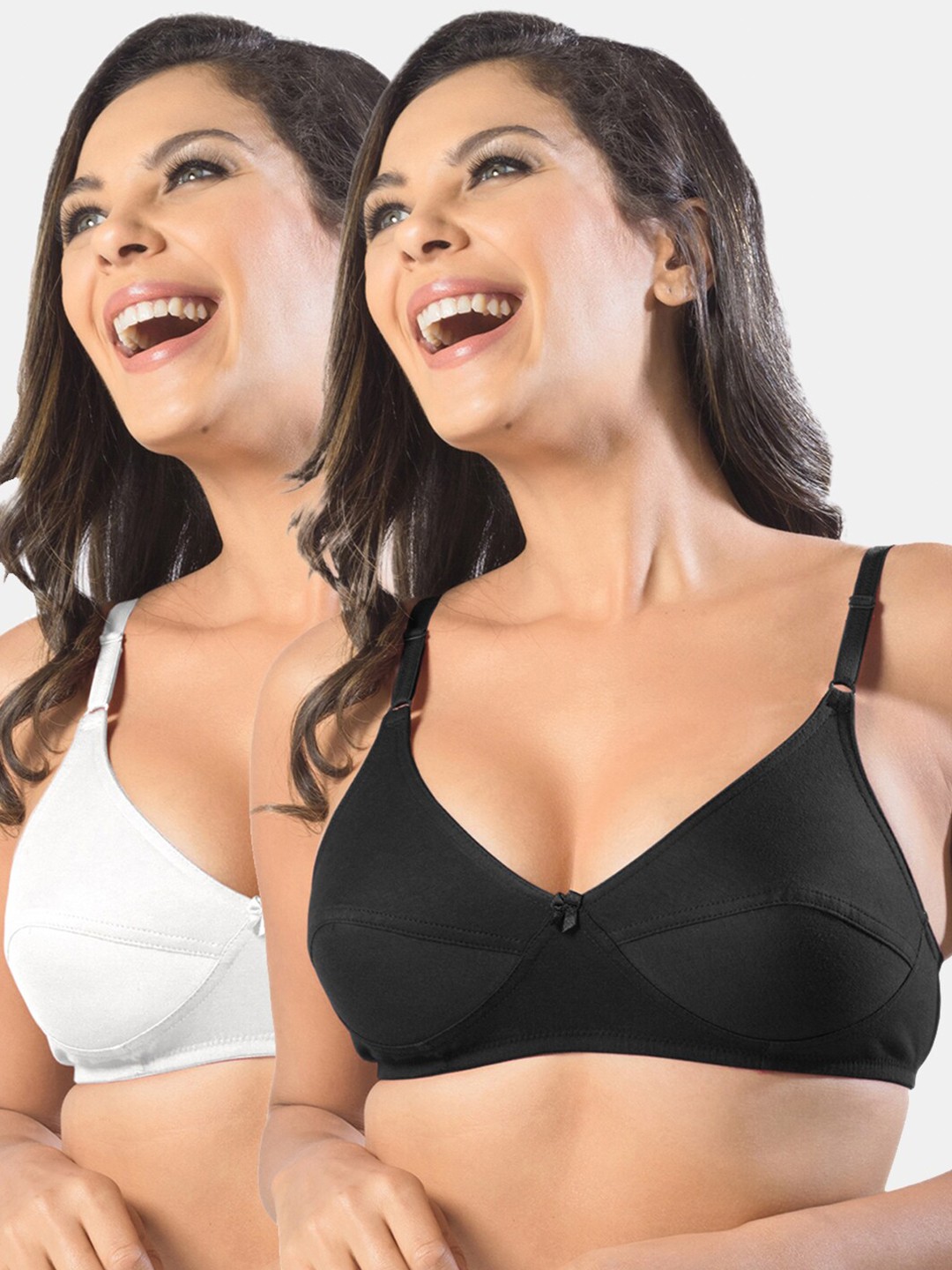 

Sonari Pack Of 2 White & Black Pure Cotton Non-Padded Bra kesarblackwhite30B
