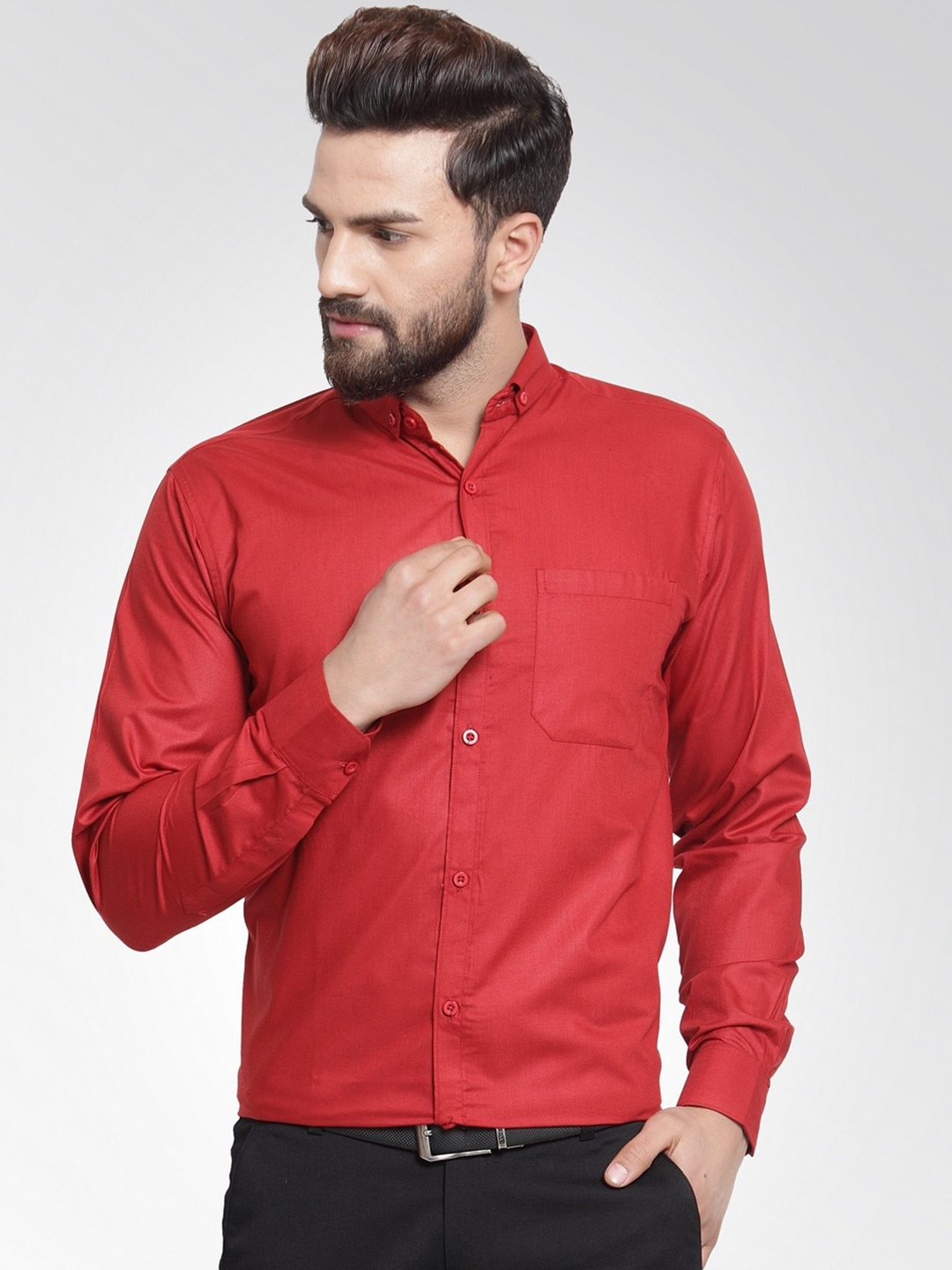 

JAINISH Men Maroon Standard Pure Cotton Formal Shirt