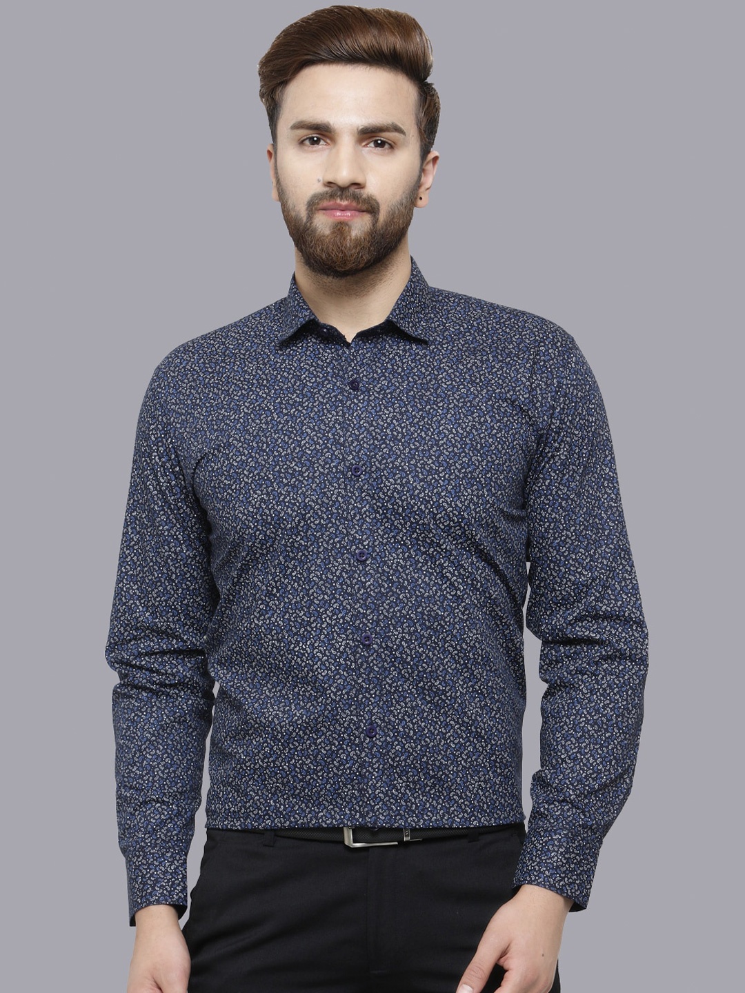 

JAINISH Men Navy Blue Standard Printed Cotton Formal Shirt