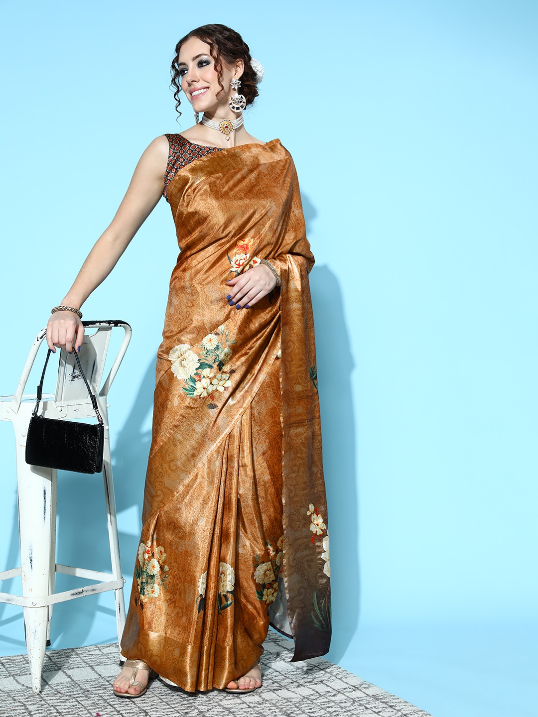 

Mitera Floral Saree, Brown
