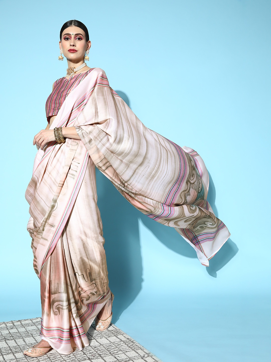 

Mitera Beige Striped Saree