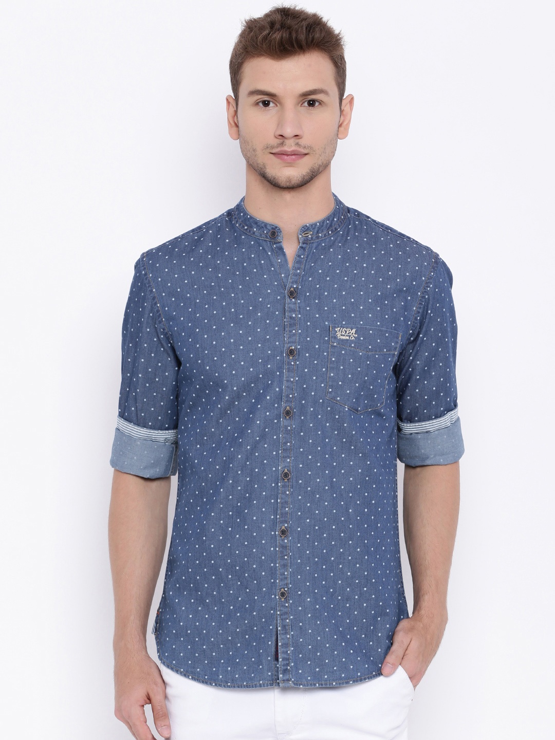 

U.S. Polo Assn. Denim Co. Men Blue Printed Denim Casual Shirt