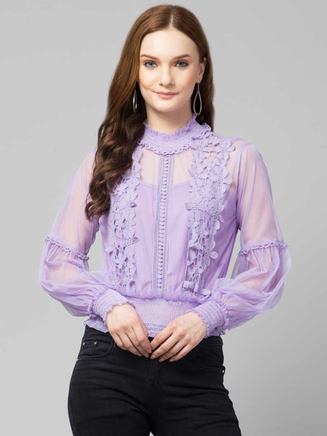 

La Aimee Purple Self Design Lace Work Top
