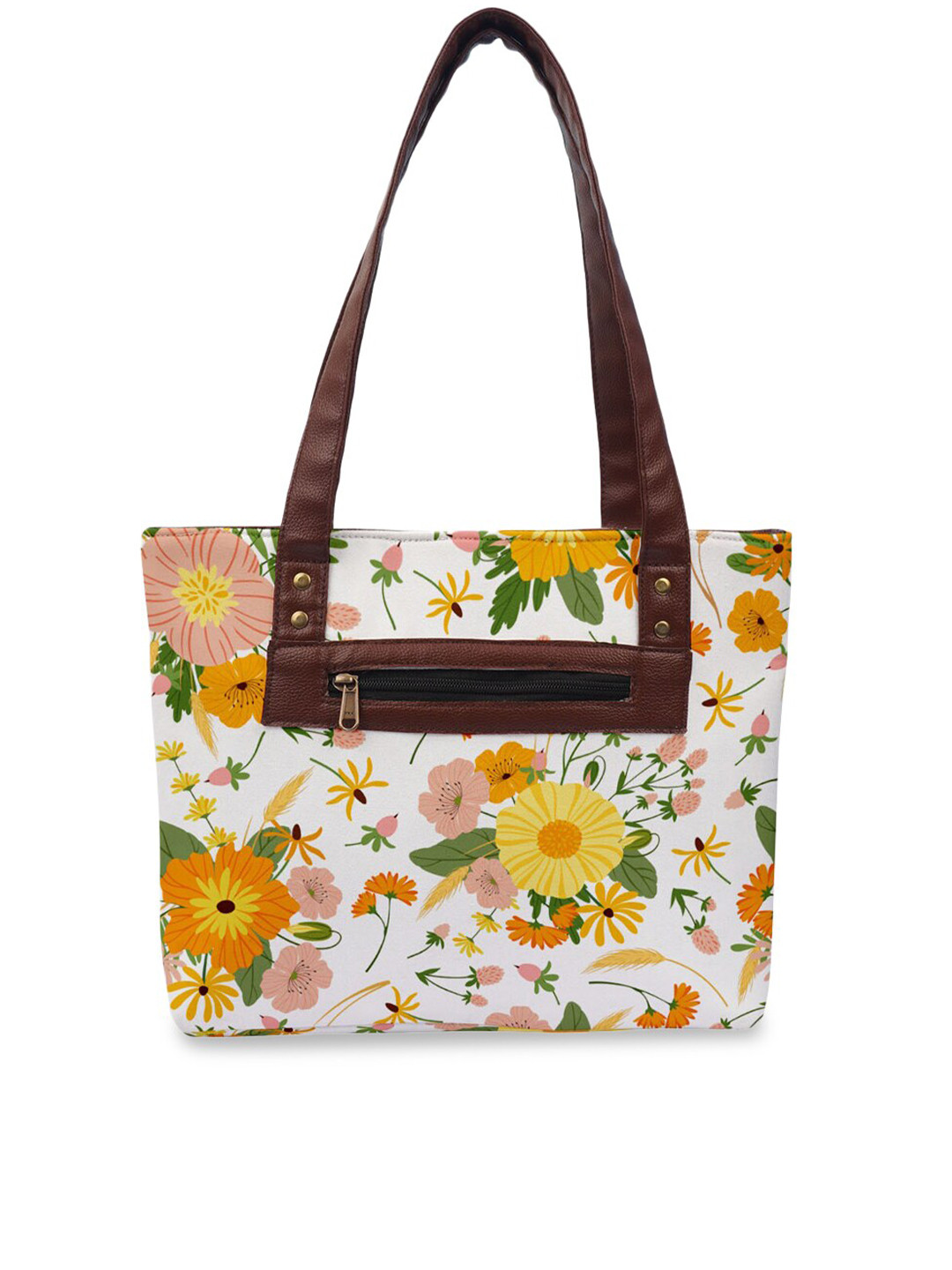 

Crazy Corner White Floral Printed PU Shopper Tote Bag