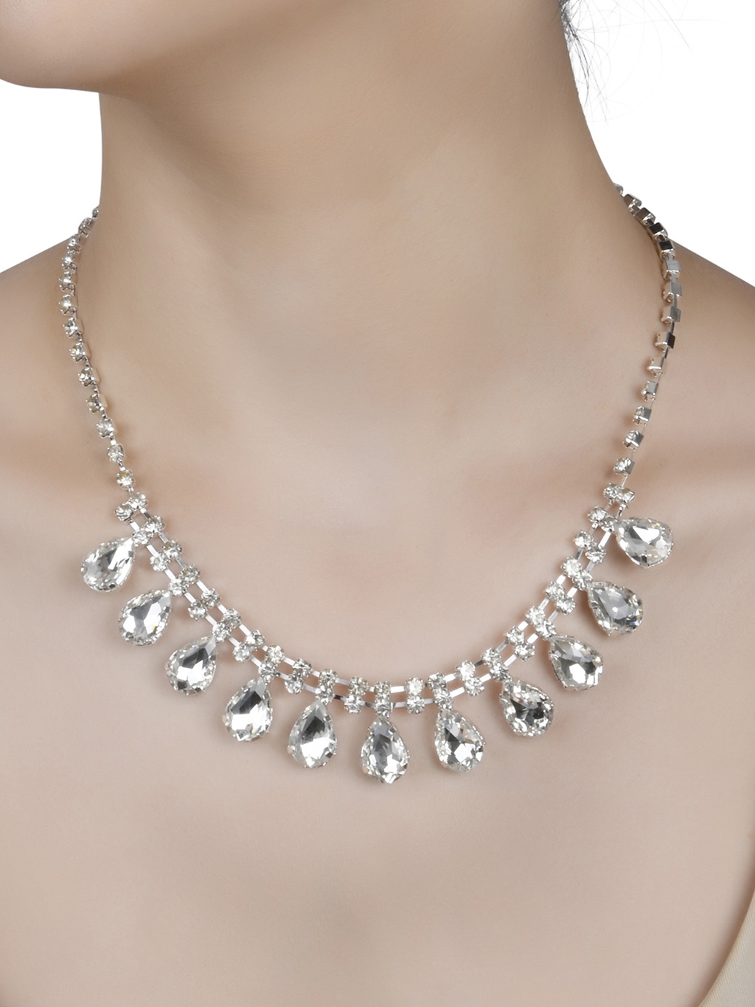 

Lilly & sparkle Silver-Plated White Stone Studded Jewellery Set