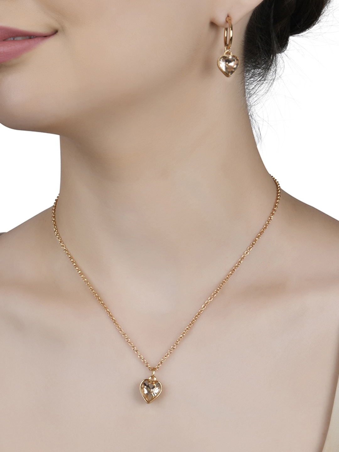 

Lilly & sparkle Gold-Plated Peach Stone Studded Jewellery Set