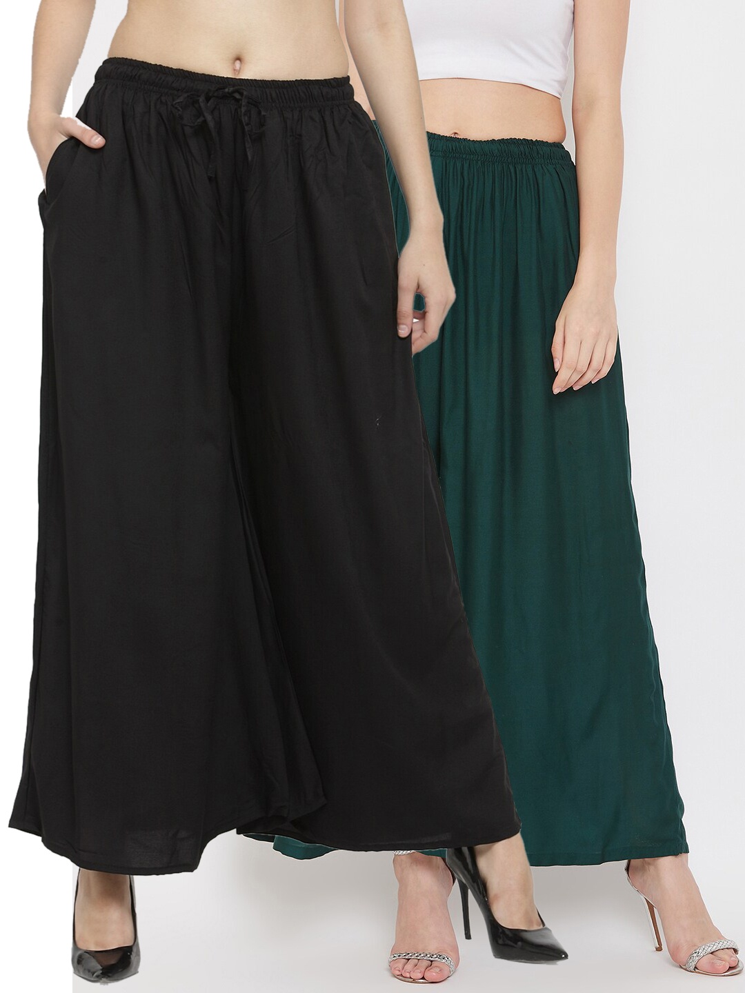 

Clora Creation Women Pack Of 2 Black & Green Flared Palazzos