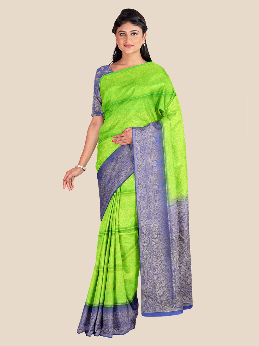 

Kalamandir Green & Blue Woven Design Zari Silk Blend Banarasi Saree