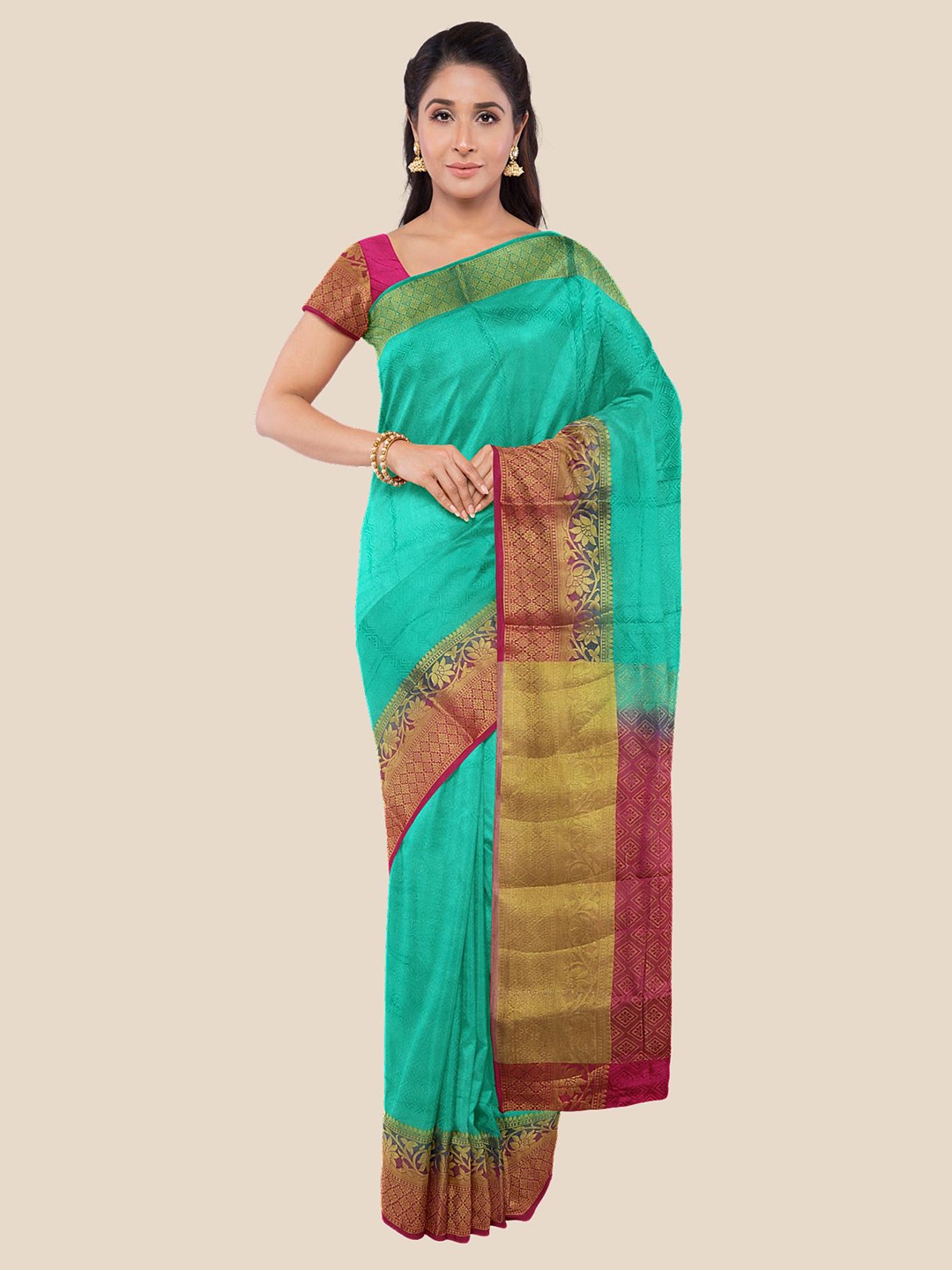 

Kalamandir Green & Magenta Floral Zari Banarasi Saree