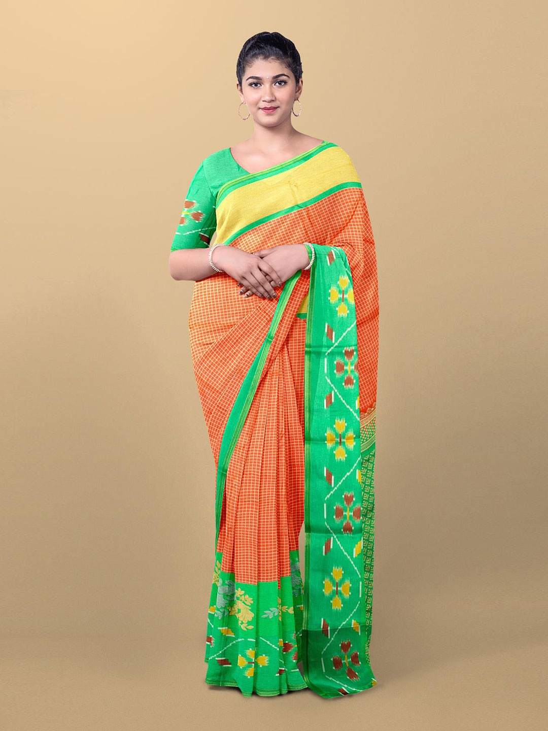 

Kalamandir Orange & Green Silk Blend Saree