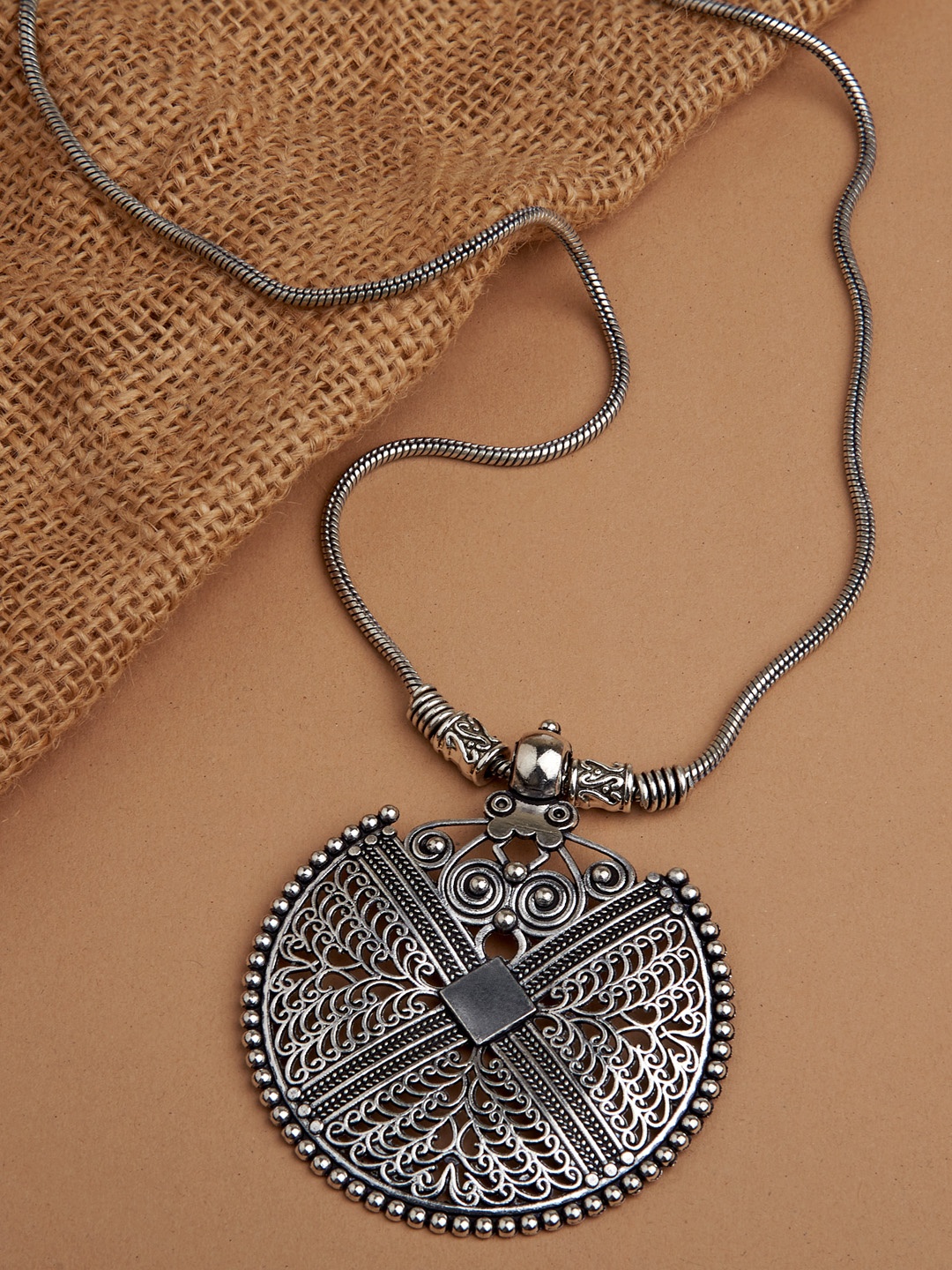 

Fida Silver-Toned Silver-Plated Oxidised Necklace
