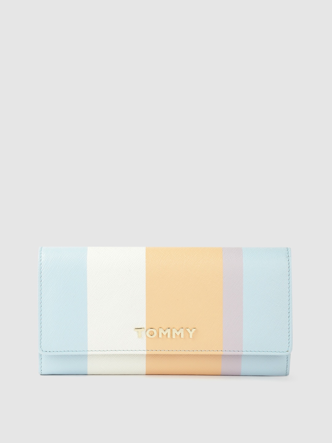 

Tommy Hilfiger Women Peach-Coloured & Blue Colorblocked Two Fold Leather Wallet